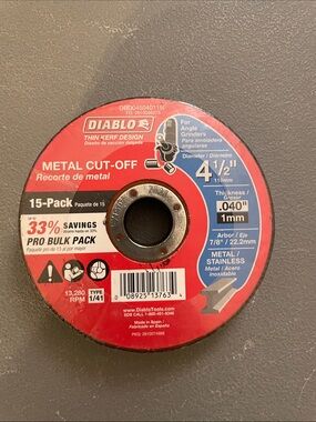 4 1/2" Red Metal Cut-Off Wheel - 15-Pack